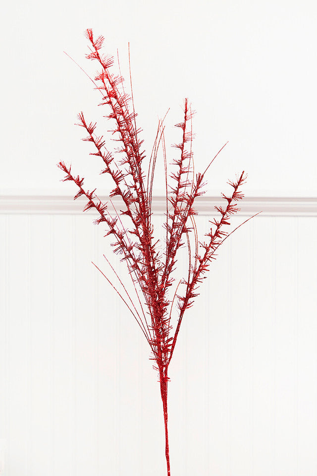34" Red Glitter Grass Spray Christmas Decoration