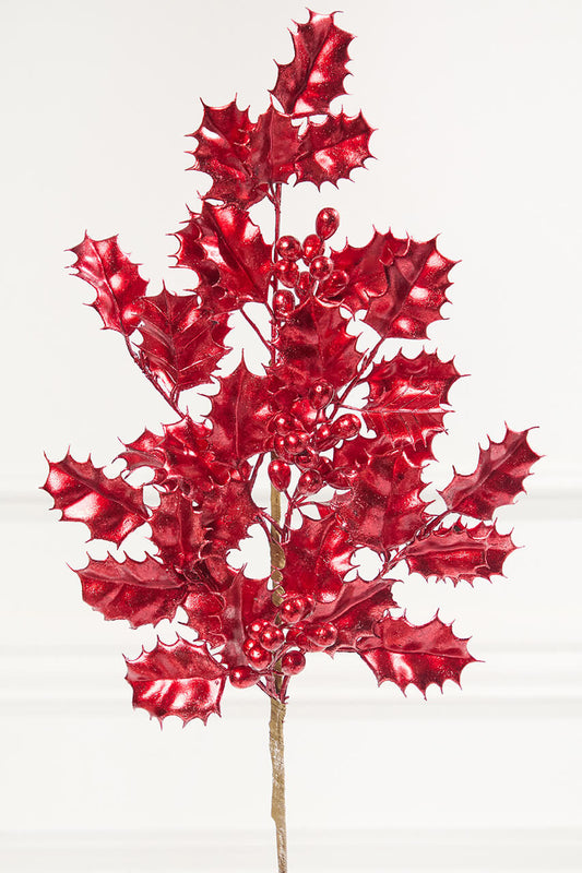 27" Red Metallic Holly Berry Stem Festive Christmas Floral Pick for Holiday Wreaths, Trees & Centerpieces