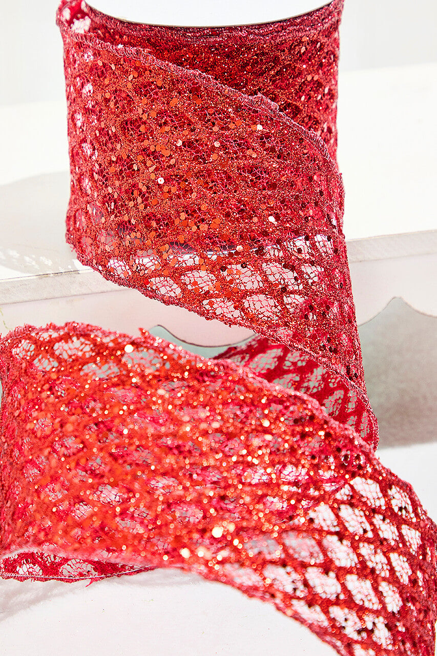 4” x 10 Yard Red Mesh Wired Ribbon for Holiday Decor