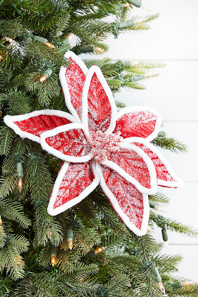 22” x 11" Frosted Poinsettia Stem in Red and White