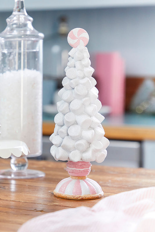 12" Resin Marshmallow Tree on Pedestal Cute Holiday Tabletop Decor