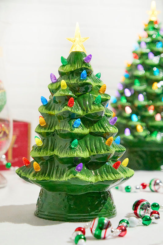 12" Nostalgic Green Christmas Tree Vintage Holiday Tabletop Décor