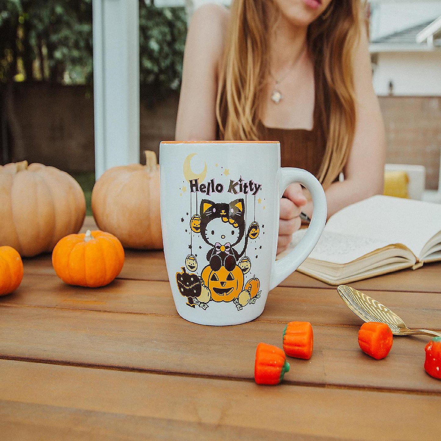 Sanrio Hello Kitty Pumpkin Patch Jumbo Curved Ceramic Latte Mug Hold 25 Ounces | USA Decoration®