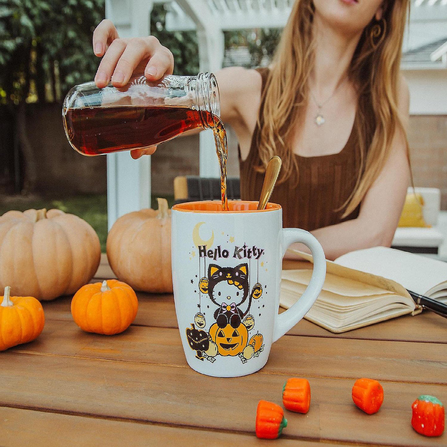 Sanrio Hello Kitty Pumpkin Patch Jumbo Curved Ceramic Latte Mug Hold 25 Ounces | USA Decoration®