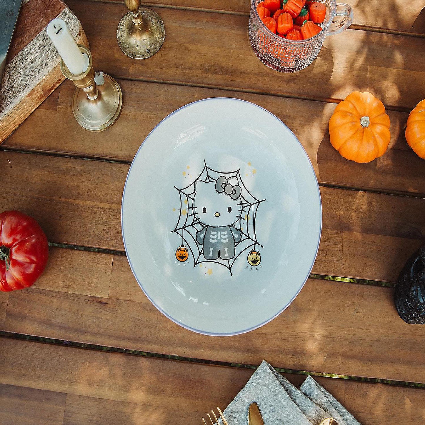 Sanrio Hello Kitty Skeleton Web 9-Inch Ceramic Coupe Dinner Bowl | USA Decoration®