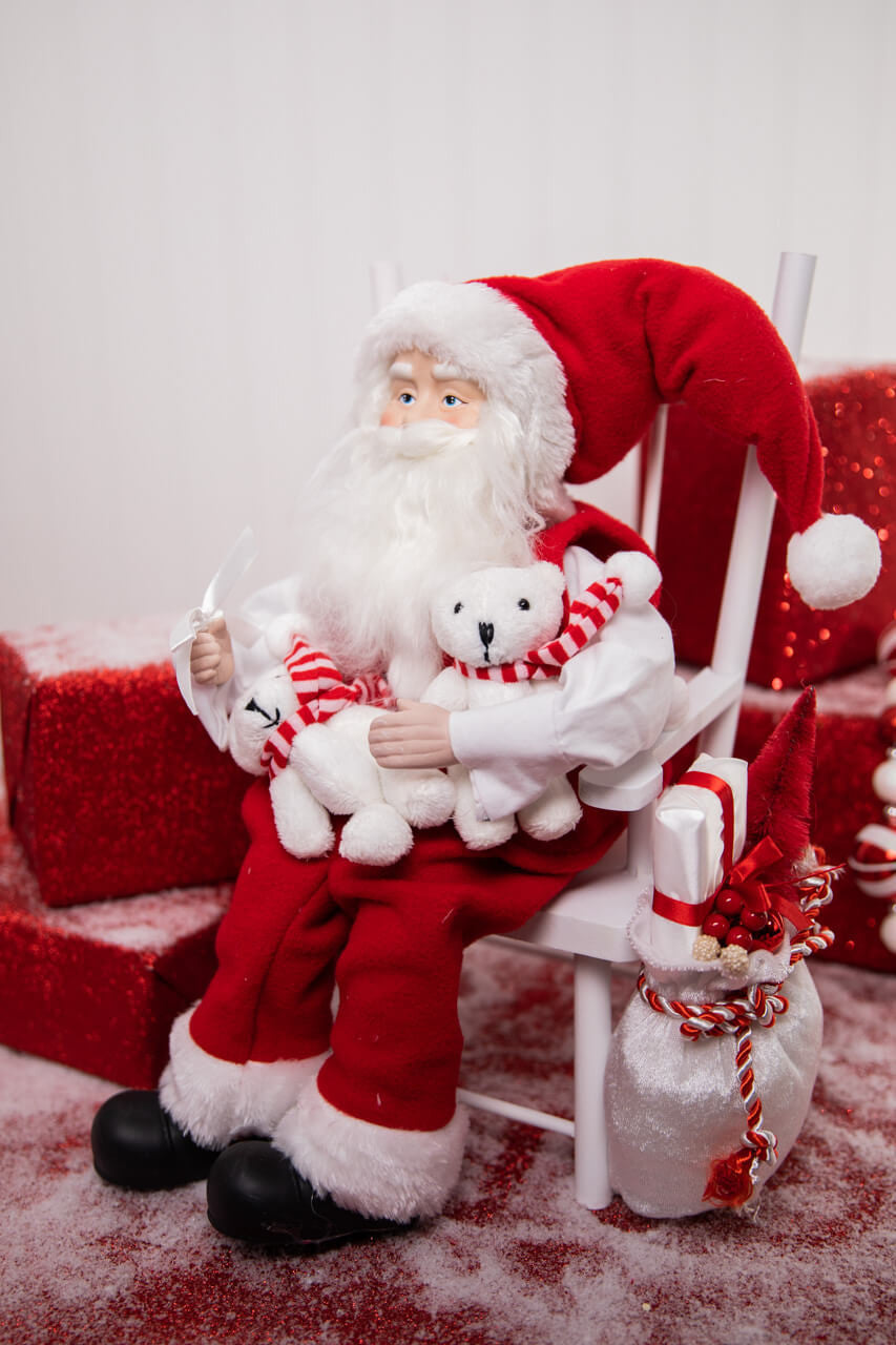 14 Inch Santa in Chair with Bears Christmas Decoration