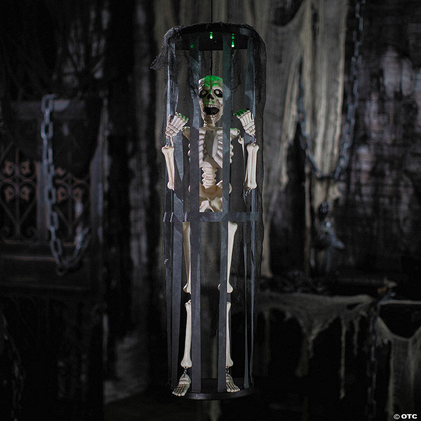 40" Animated Light-Up Skeleton in a Shaking Cage Halloween Decoration | USA Decoration®