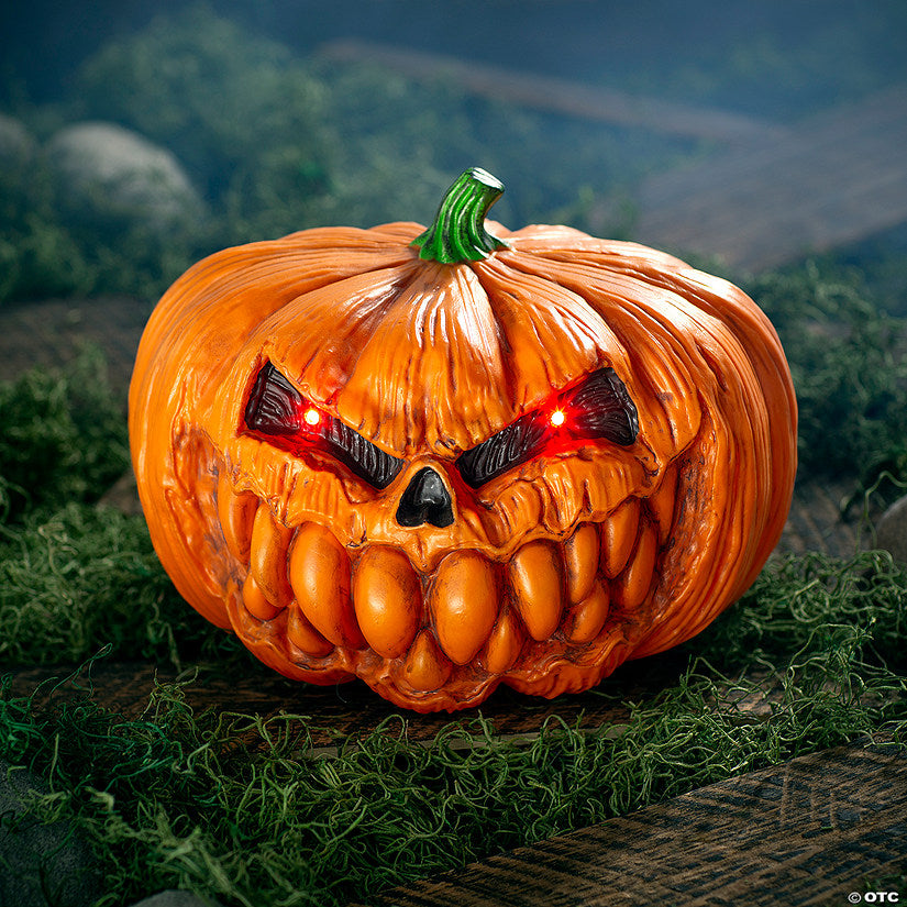 1 Piece(s): 12" Light-Up Scary Plastic Pumpkin with Sound Halloween Tabletop Decoration | USA Decoration®
