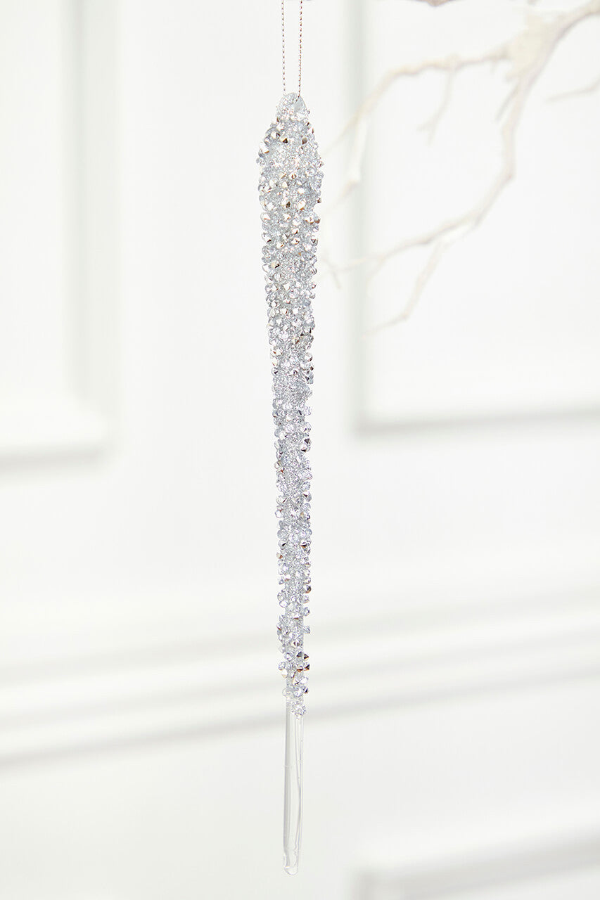 10? Silver Icicle Glass Ornament Elegant Holiday Drop Decoration
