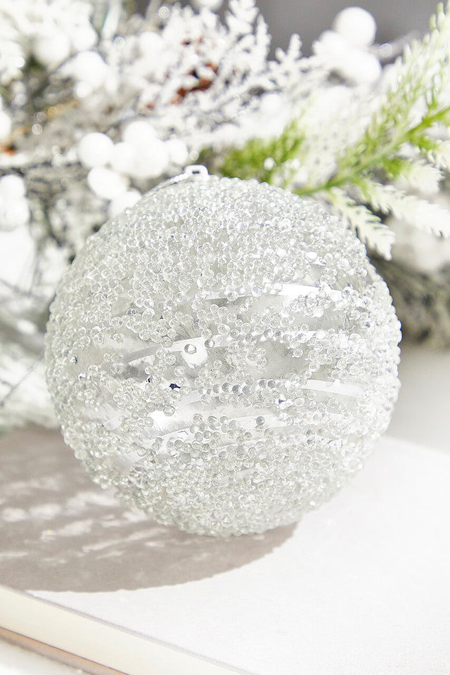 4" Silver Sequin Iced Ball Ornament Sparkling Holiday Decoration