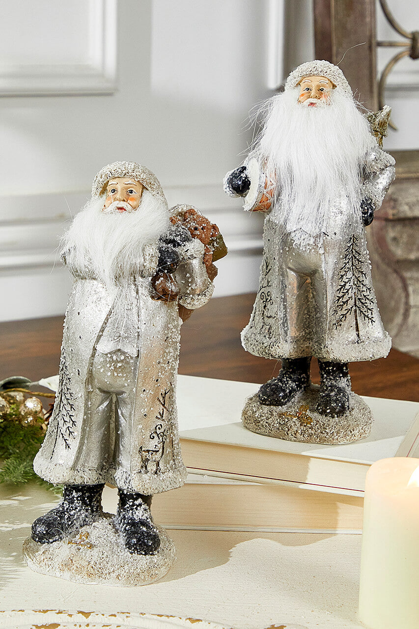 Small Resin Silver Snow Santa Figurine for Holiday Decor