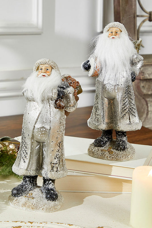 Small Resin Silver Snow Santa Figurine for Holiday Decor
