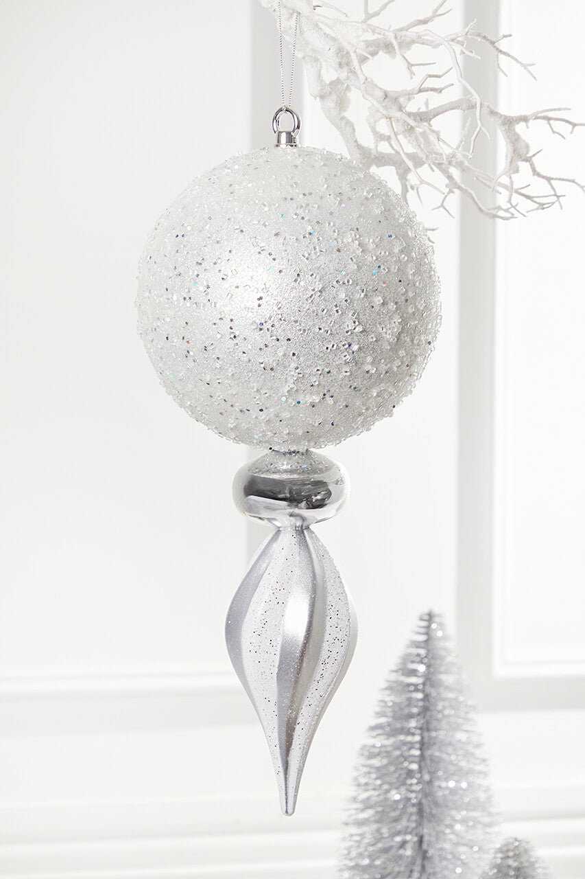 19 Inch White and Silver Finial Ornament for Holiday Decor
