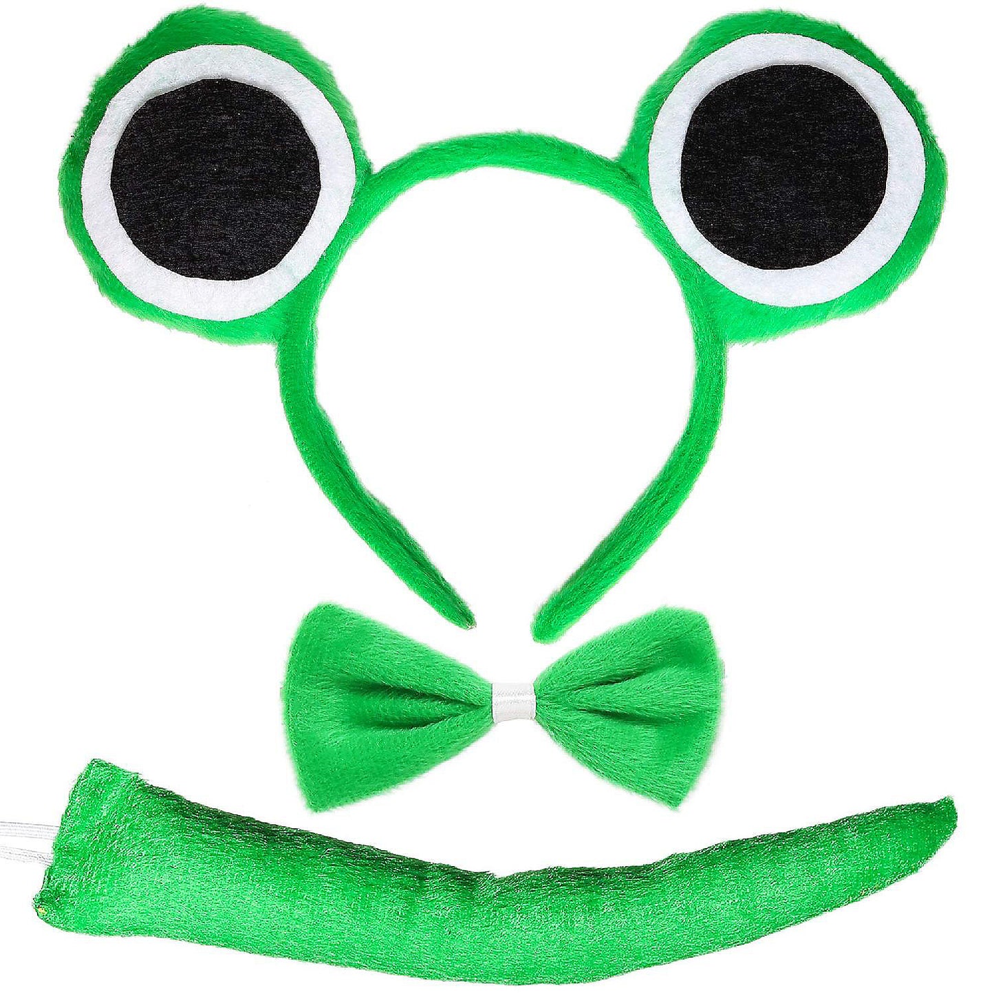 Skeleteen Frog Costume Accessories Set - Plush Green Frog Eyes Headband, Bowtie and Tail Toad Accessory Kit for Kids and Toddlers