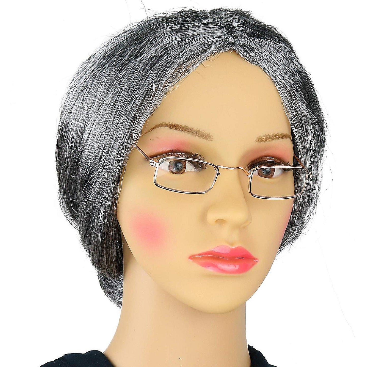 Skeleteen Old Lady Costume Set - Grey Granny Wig and Fake Gold Rectangle Eyeglasses Grandma Set for Women and Girls | USA Decoration®