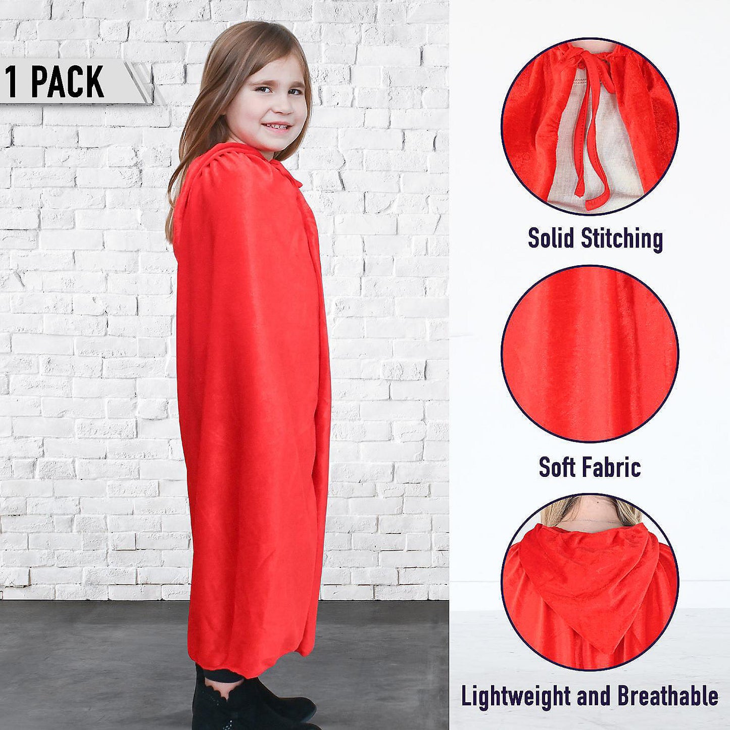 Skeleteen Red Velvet Hooded Cape - Kids Long Velour Vampire and Superhero Halloween Costume Cloak with Hood for Boys and Girls | USA Decoration®