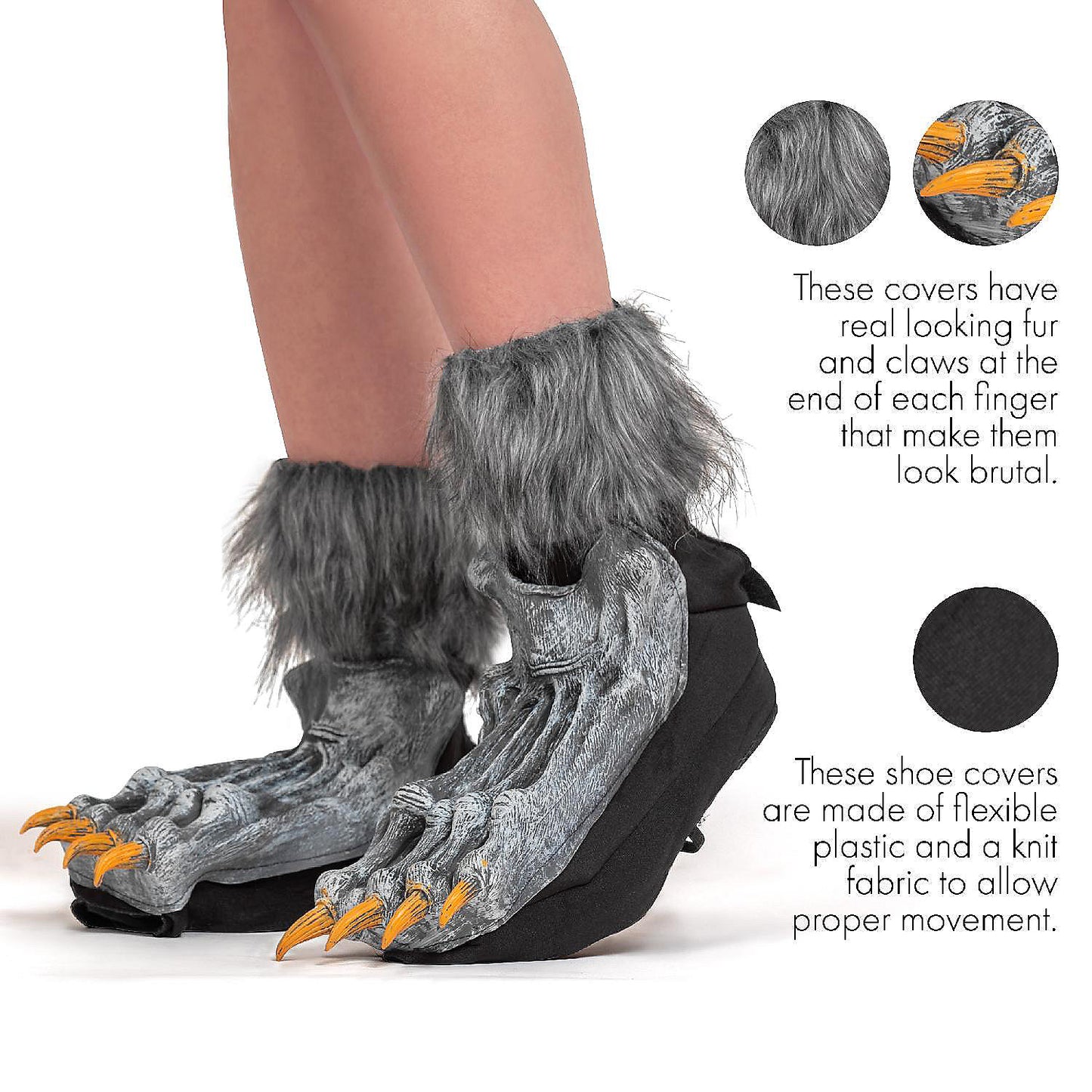 Skeleteen Werewolf Feet Shoe Covers - Silver Grey were Wolf Monster Foot Claws Costume Accessories | USA Decoration®