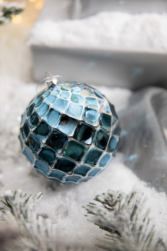 10 cm Blue Chrome Honeycomb Ball Ornament VP Collection Holiday Accent