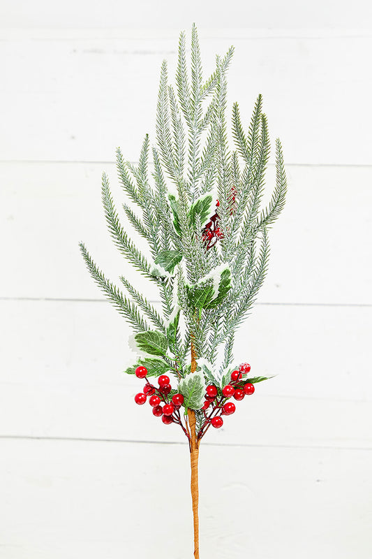 27 Inch Snow Pine Berry Spray Winter Holiday Decoration