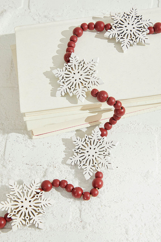48" Beaded Snowflake Garland Elegant Winter Holiday Decor with Frosted Beads and Snowflake Accents
