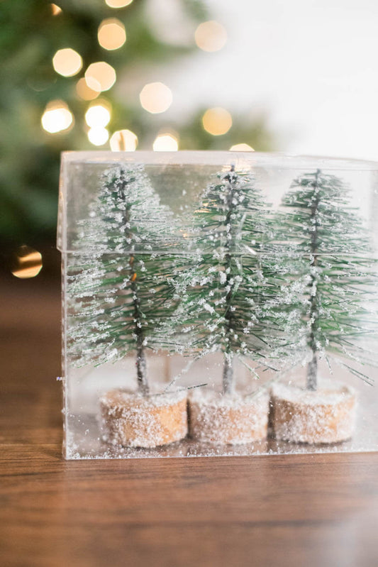5 Mini Green Bottle Brush Trees Small Holiday Tabletop Decorations