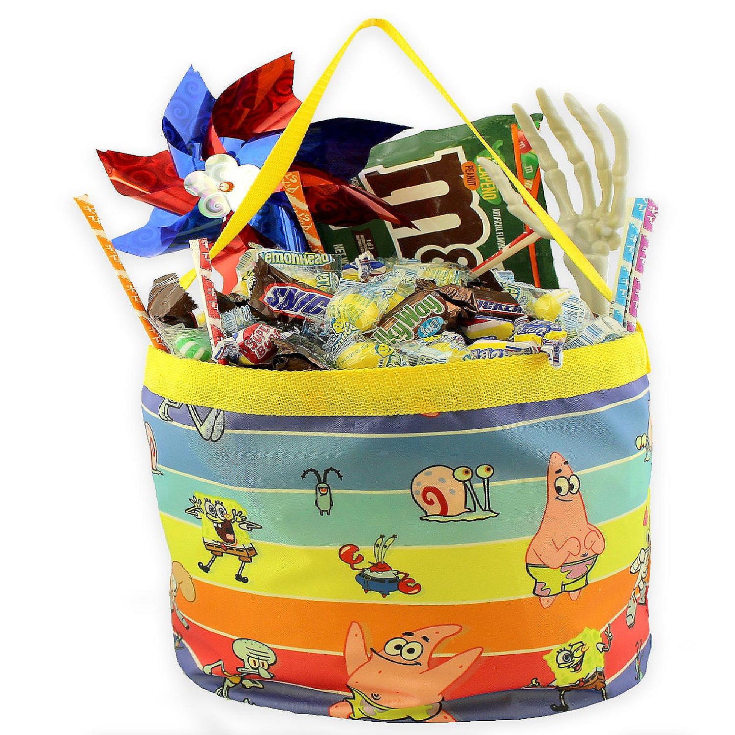 Spongebob Squarepants Boys Girls Collapsible Nylon Gift Basket Bucket Toy Storage Tote Bag (One Size, Yellow/Multi) | USA Decoration®
