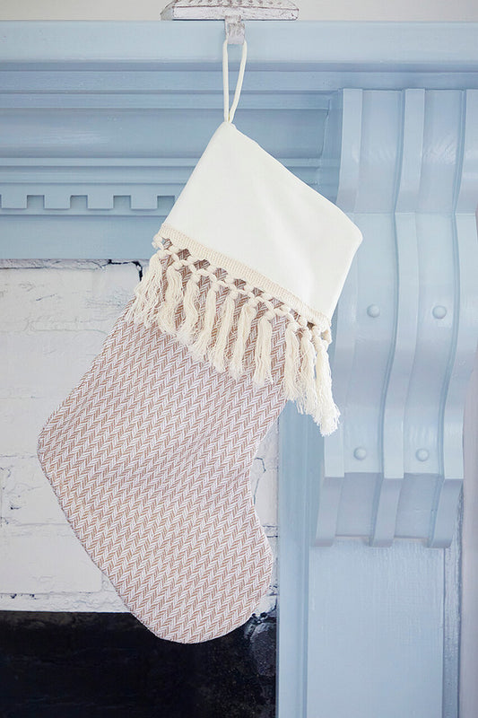 Tan Stocking with Tassels Christmas Holiday Decoration