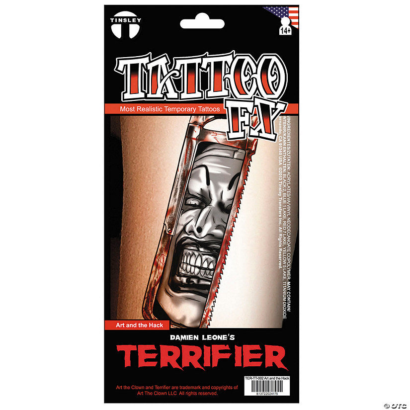 Tinsley Transfers Terrifier 3™ Art the Clown with Hacksaw Temporary Tattoo | USA Decoration®