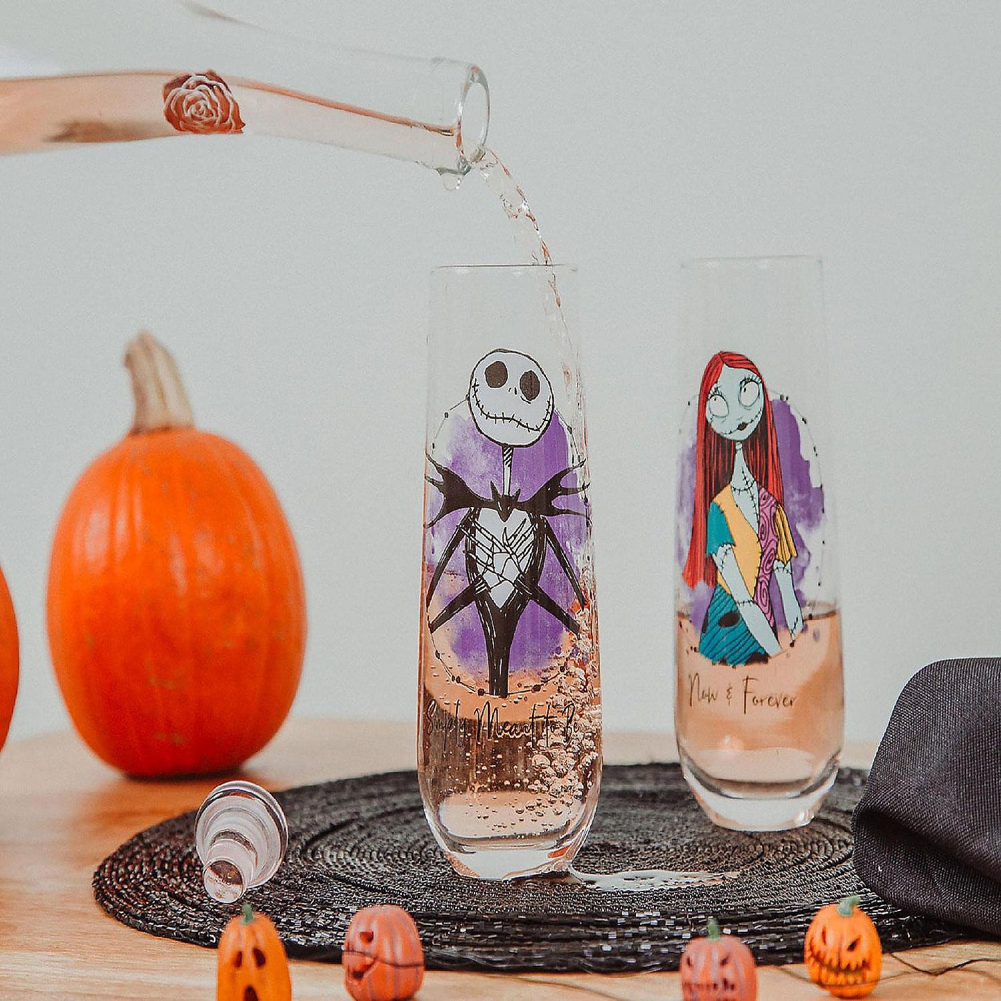 The Nightmare Before Christmas Jack and Sally Stemless Fluted Glasses Set of 2 | USA Decoration®