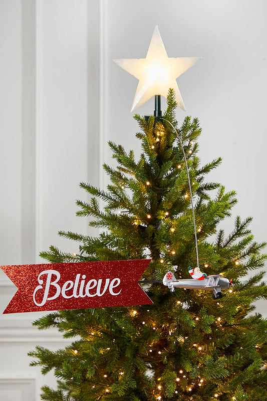 Santa’s Biplane Tree Topper Festive and Whimsical Christmas Tree Decoration