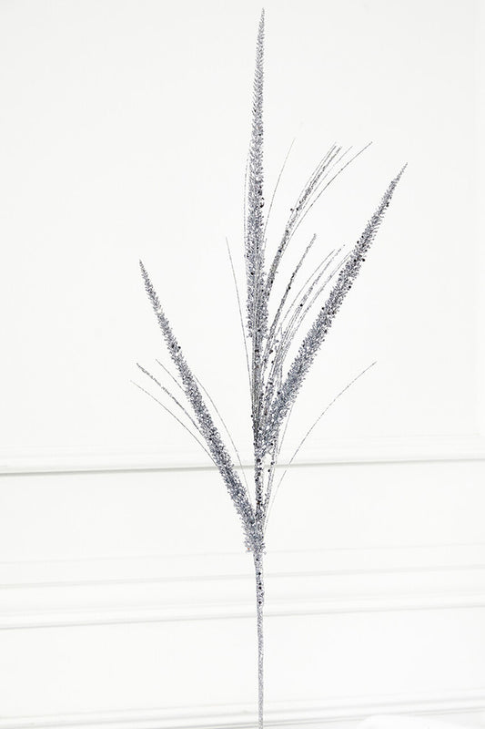 34" Glitter Mica Triple Spike Grass Spray Silver Holiday Decoration
