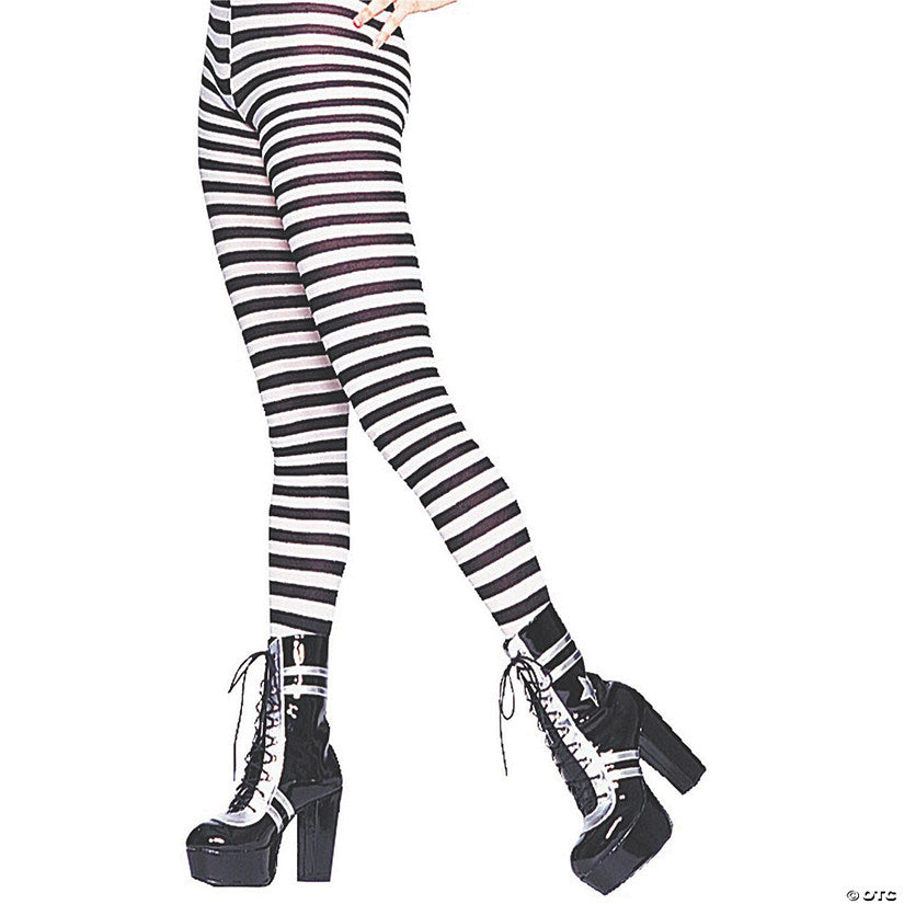 Black White Striped Plus-Size Tights | USA Decoration®