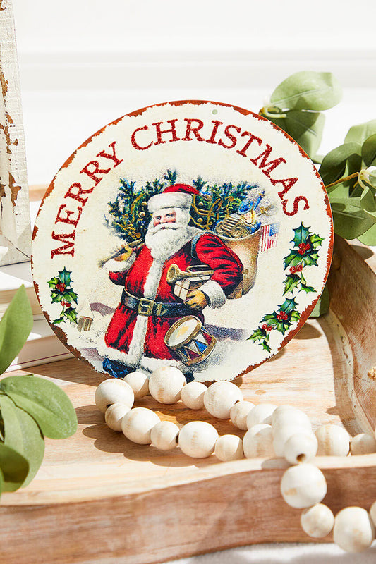 8” Metal with Glitter Vintage Merry Christmas Ornament