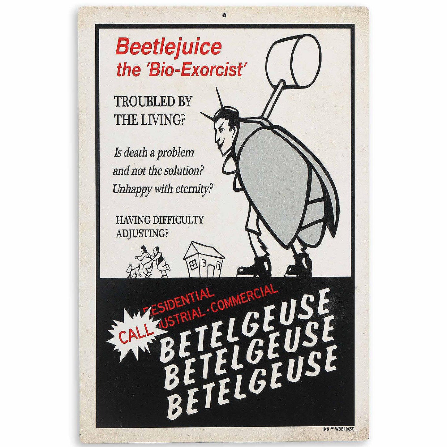 Warner Brothers 11x7 Warner Bros. Beetlejuice The Bio-Exorcist Ad Hanging Metal Sign | USA Decoration®
