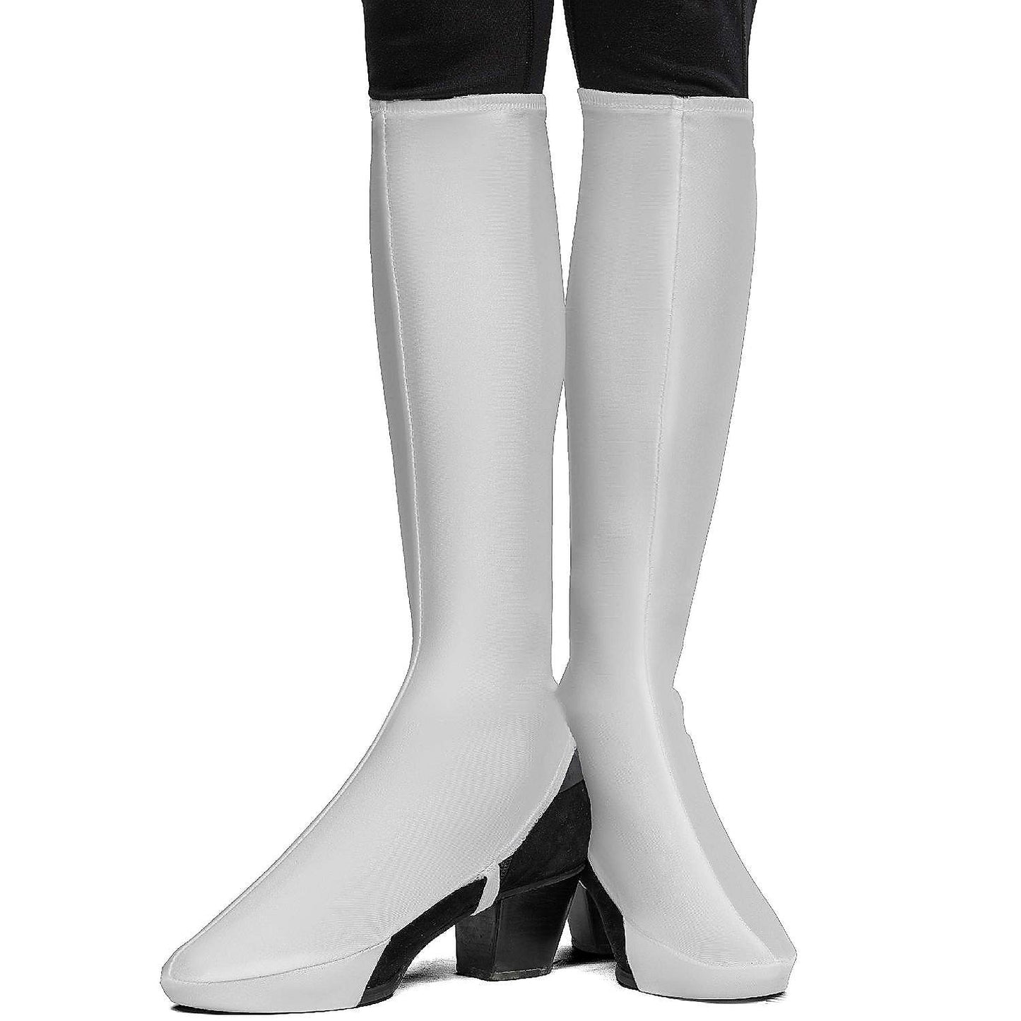 White Costume Boot Covers - Groovy Disco White Fabric 70s Hippie Fake Boots for Women and Girls Costumes | USA Decoration®