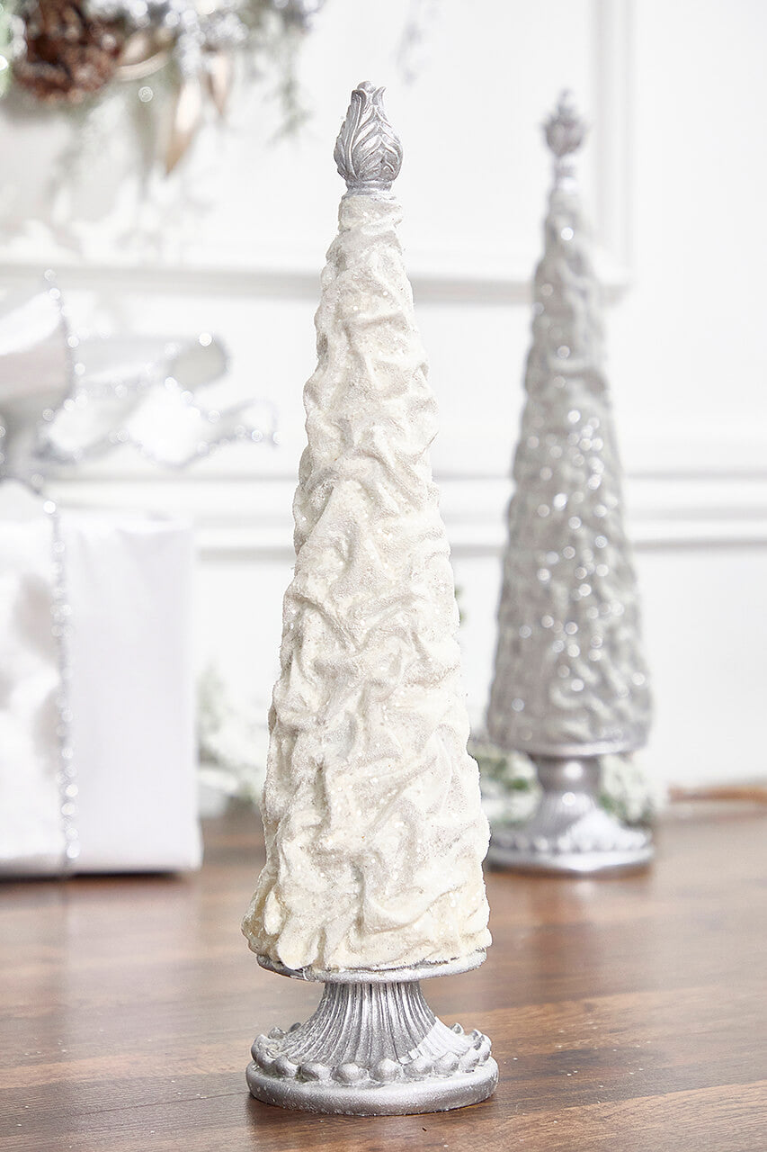 16” White Flocked Resin Tree Elegant Snowy Holiday Decor