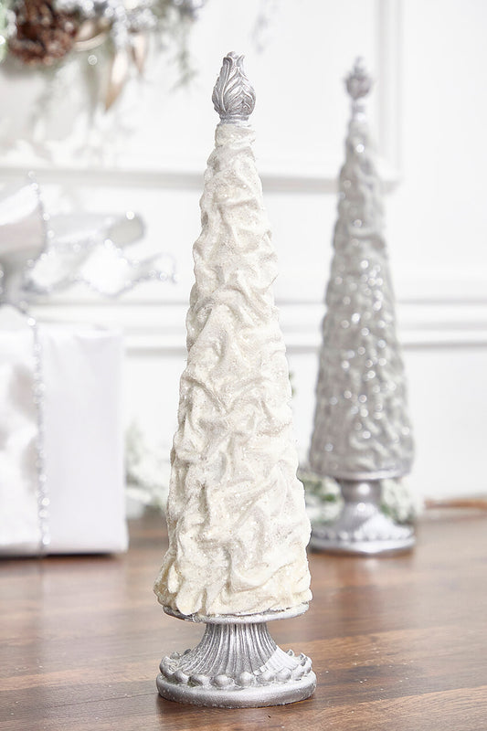16” White Flocked Resin Tree Elegant Snowy Holiday Decor