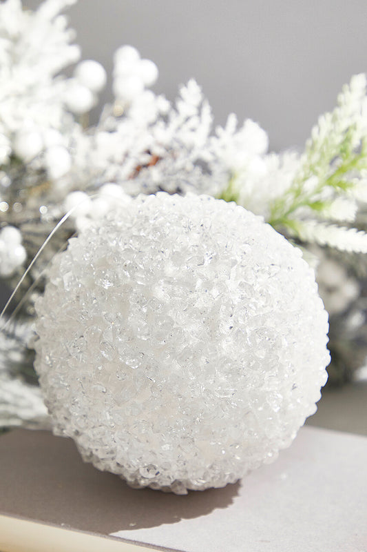 White Crystal Ball Ornament 4 Inch Christmas Tree Decoration