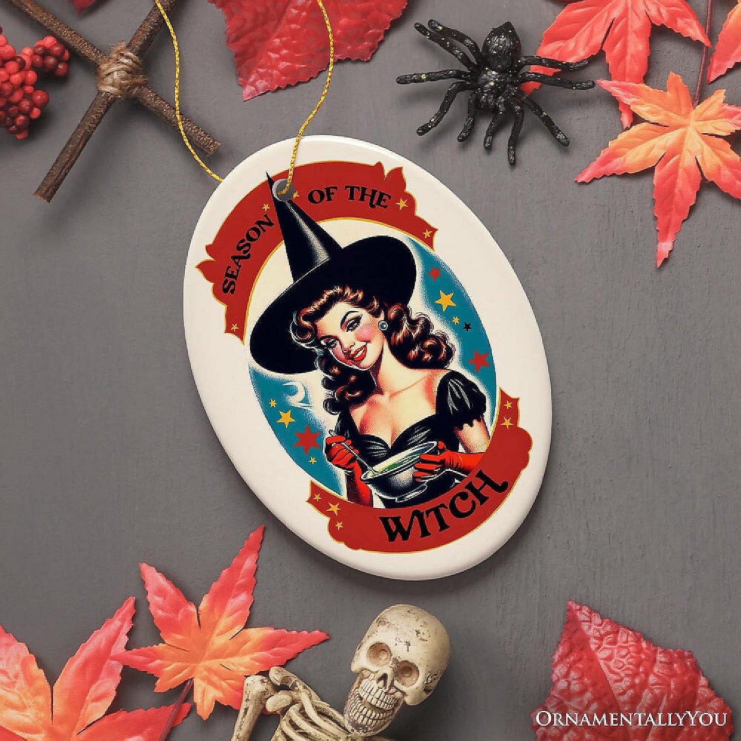 Wickedly Glamorous Season of the Witch Ornament, Retro Style Halloween Tree Decor and Keepsake, OrnamentallyYou | USA Decoration®