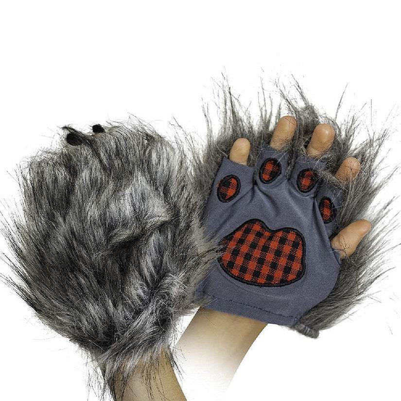 Wolf Paw Costume Gloves - Grey Hairy Werewolf Claw Cuffs Hands Monster Animal Hand Paws Costume Accessories for Kids and Adults | USA Decoration®