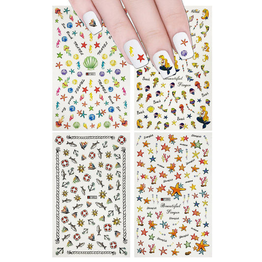 Wrapables 4 Sheets Mermaid Nail Art Set - Under the Sea Mermaid Nail Stickers