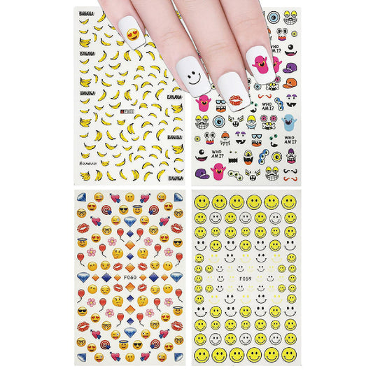 Wrapables 4 Sheets Nail Stickers Nail Art Set, Smile & Friends Nail Stickers (4 sheets)