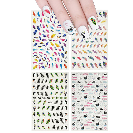 Wrapables 4 Sheets Nail Stickers Nail Art Set - Swans & Feathers Nail Stickers