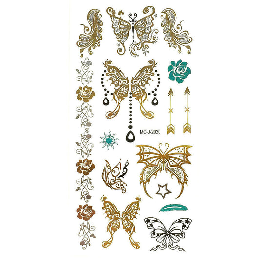 Wrapables Celebrity Inspired Temporary Tattoos in Metallic Gold Silver and Black, Medium, Fairy Butterfly