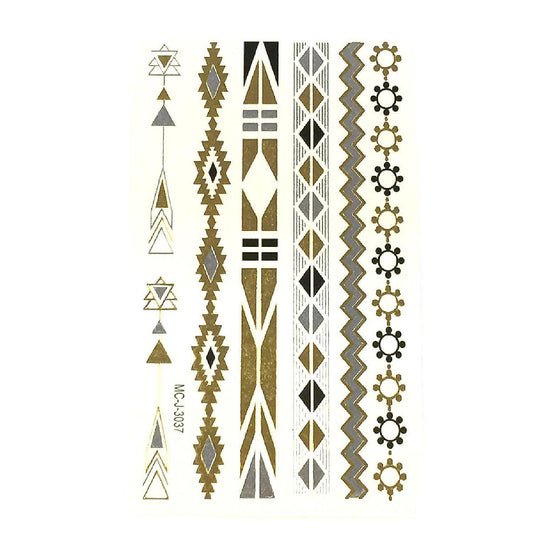 Wrapables Celebrity Inspired Temporary Tattoos in Metallic Gold Silver and Black, Small, Aztec