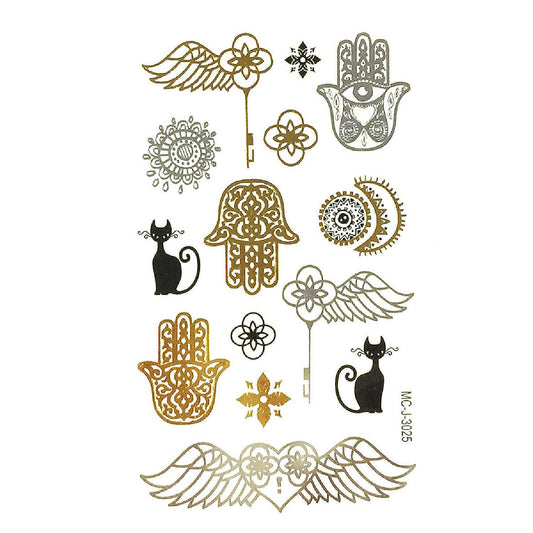 Wrapables Celebrity Inspired Temporary Tattoos in Metallic Gold Silver and Black, Small, Henna