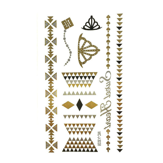 Wrapables Celebrity Inspired Temporary Tattoos in Metallic Gold Silver and Black, Small, Vector Triangles