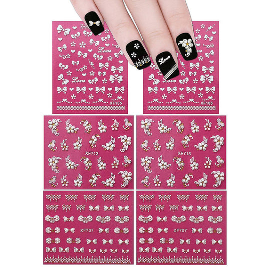 Wrapables Fingernail Stickers Nail Art Nail Stickers Self-Adhesive Nail Stickers 3D Nail Decals - Bows, Hearts & Flowers (3 designs/6 sheets)