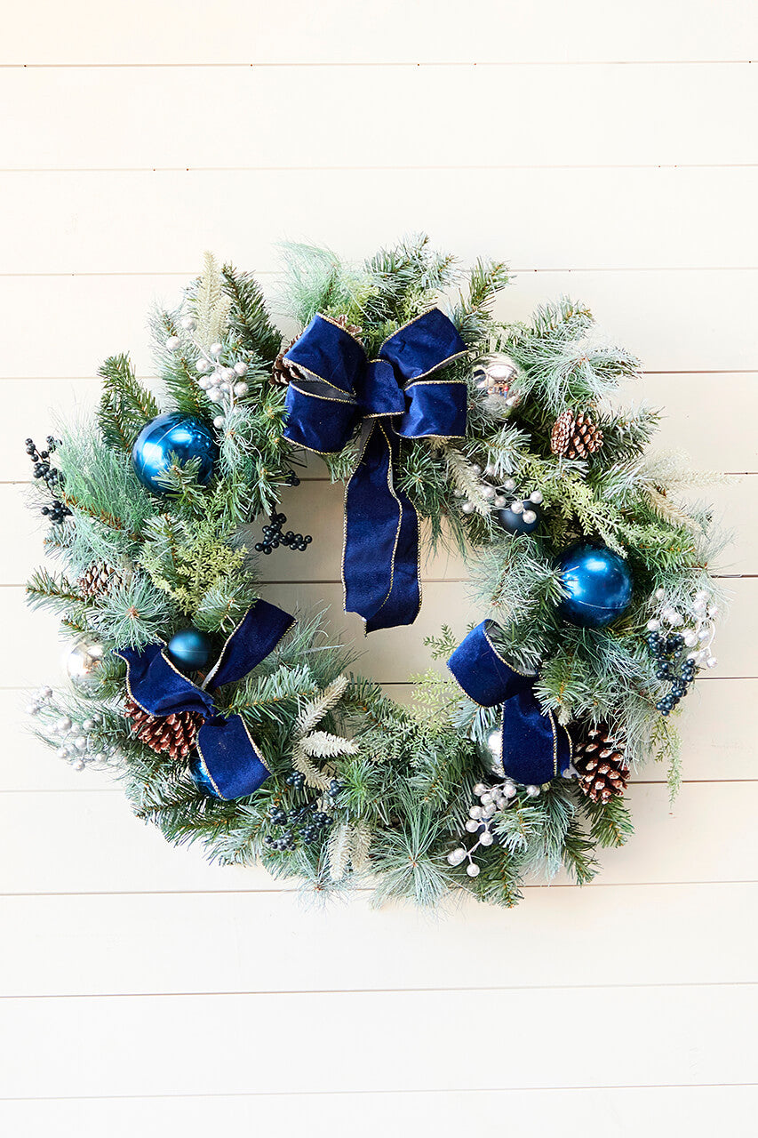 30" Holiday Pine & Pinecone Wreath with Bow Accent Classic Festive Door Decoration