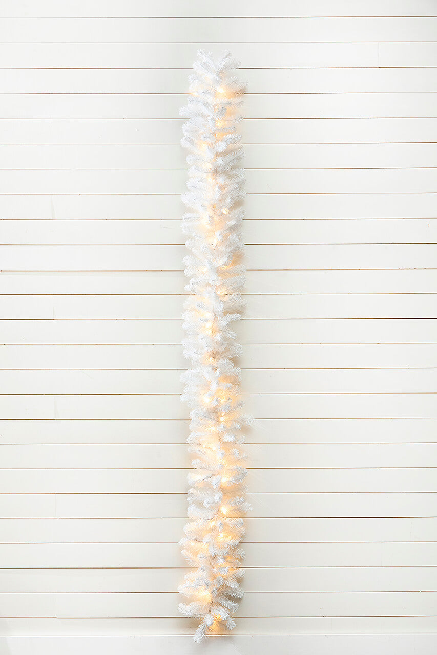 9' x 12" LED White Crystal Spruce Garland Illuminated Frosted Artificial Spruce Decor